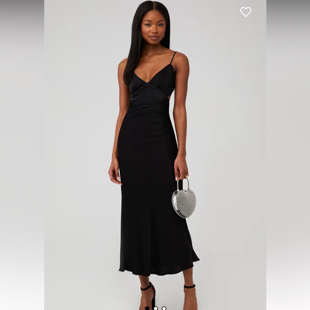 Bardot Black Slip Midi Dress Spaghetti Strap V-Neck Tie Back- Large